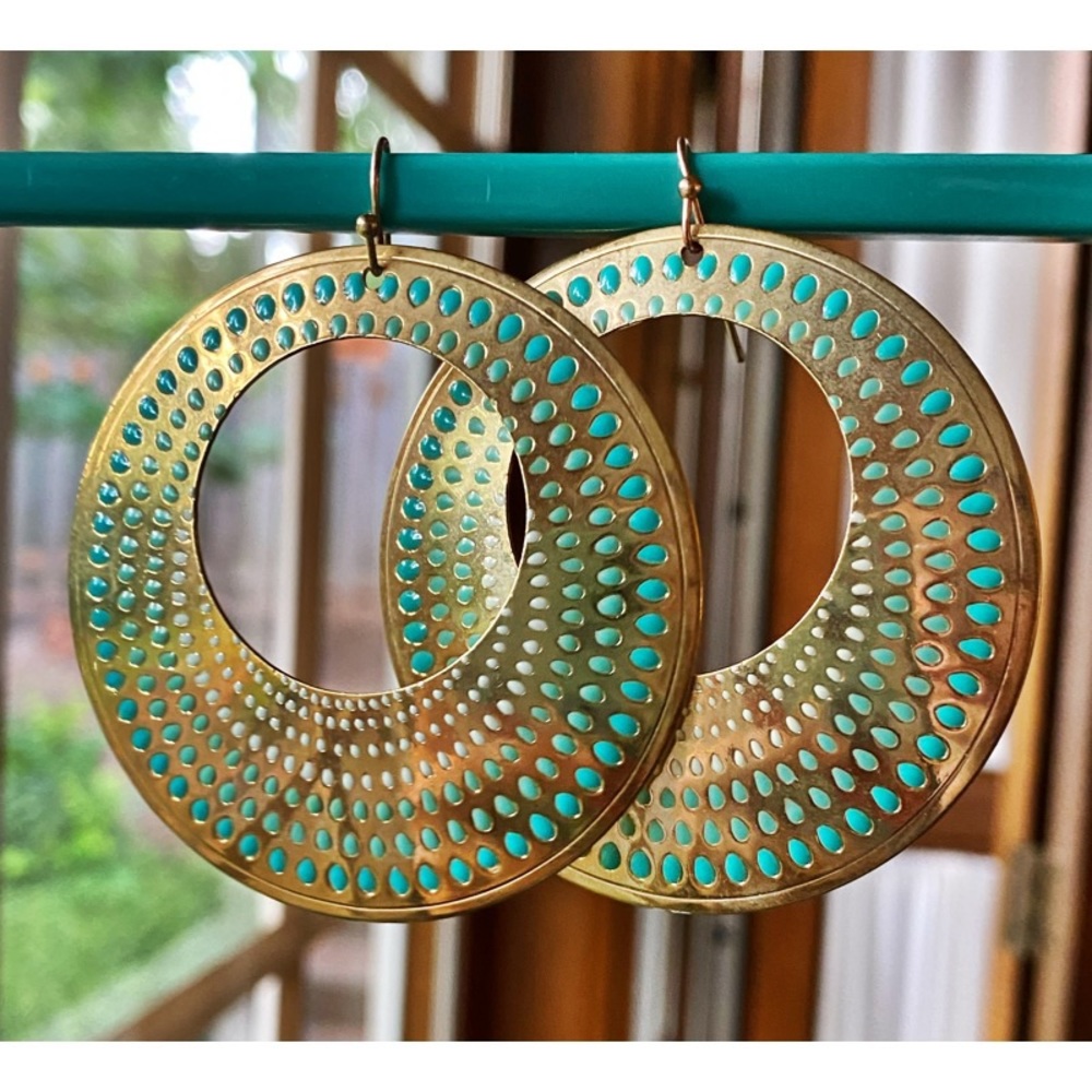 *3/$20* Teal/gold statement earrings